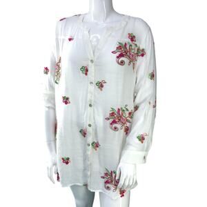 Fig And Flower Womens Plus Size 2X Tunic Collarless Paisley Button Up Roll Tab